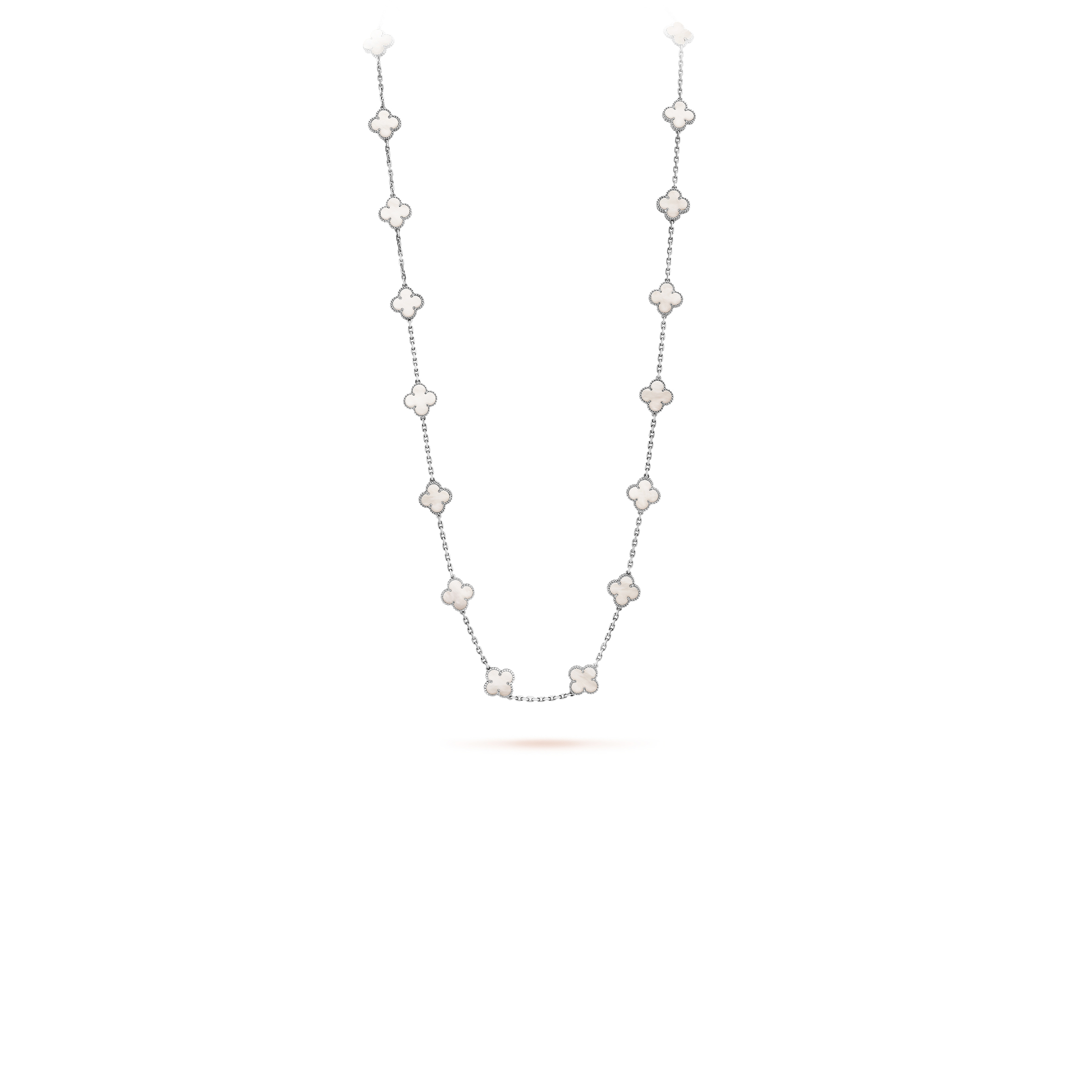 VAN CLEEF ARPELS VINTAGE ALHAMBRA LONG NECKLACE, 20 MOTIFS - WHITE GOLD, MOTHER-OF-PEARL  VCARF48800